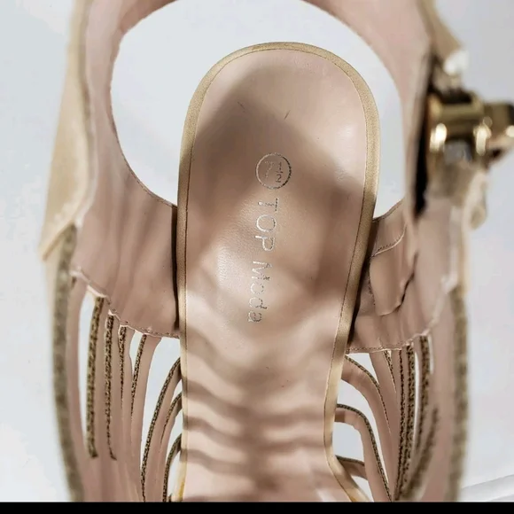 Nude Tan Beige Cutout Strappy Heels Women Size 7.5 Open Toe Shoes Side Zipper - Picture 9 of 11